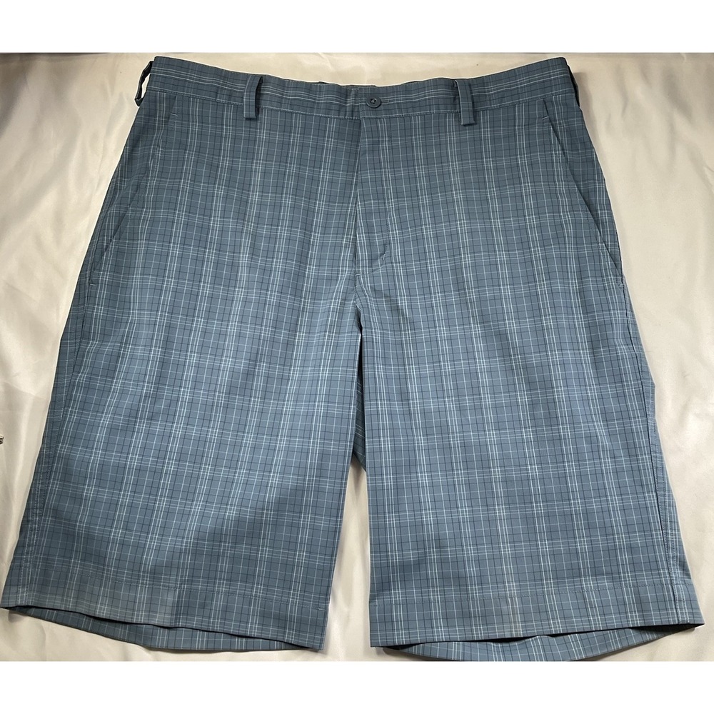 Nike Golf Shorts Men's 34 Chino Golf Plaid Blue FIT DRY Stretch Performance 15